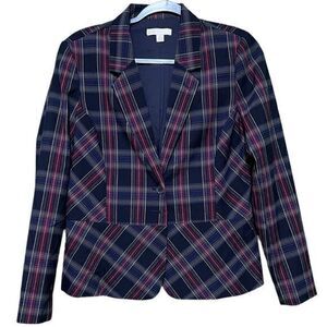 Cato Sz 12 Women’s Navy and Burgundy‎ Plaid Blazer Jacket